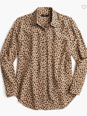 J Crew Silk Button-Up Shirt Blouse in Leopard Size 8
